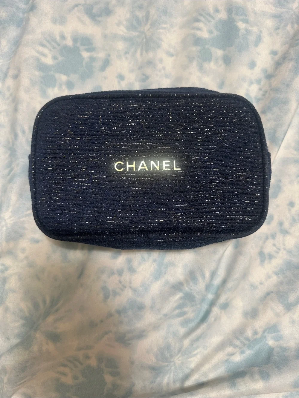 CHANEL Navy Sparkle Zip Cosmetic Case